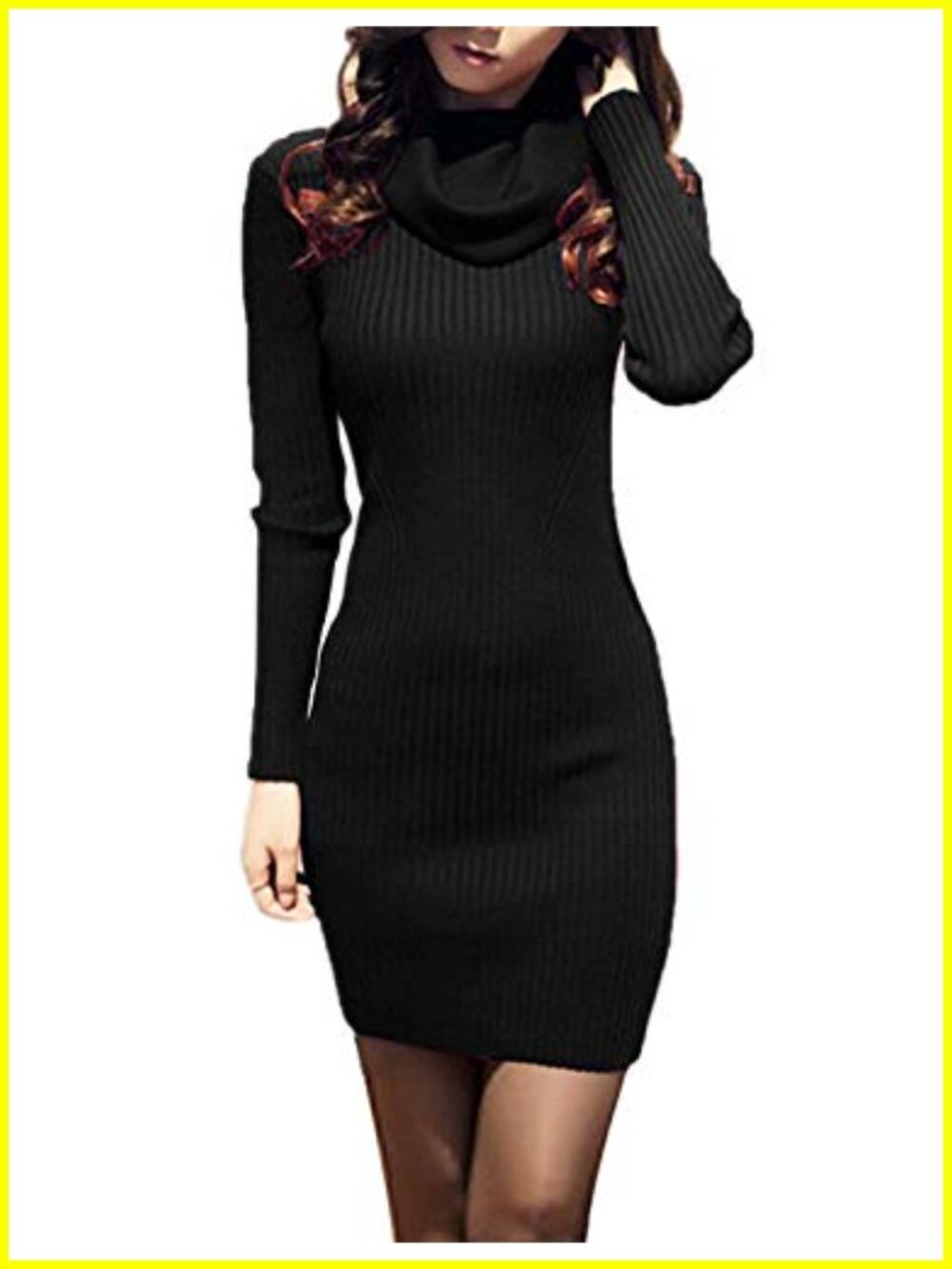 Ribbed Knit Bodycon Sweater Dress Cowl Neck Midi Long Sleeve Fitted